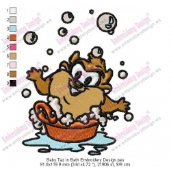Baby Taz in Bath Embroidery Design